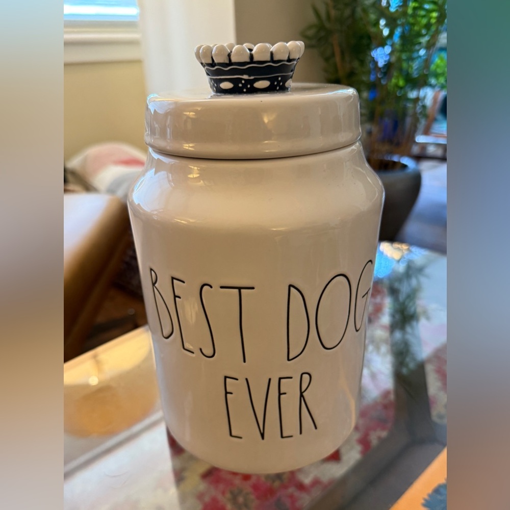 NEW Rae Dunn “Best Dog Ever” Canister with Crown Top- Large Size